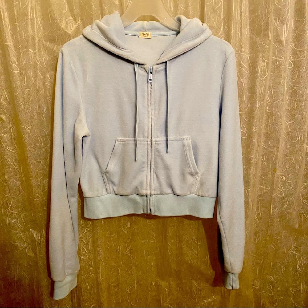 Powder Blue Velour Zip-Up Hoodie